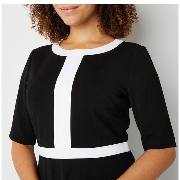 R&K Black/Ivory Short Sleeve Fit & Flare Dress Size 14 NWT - Picture 2 of 5